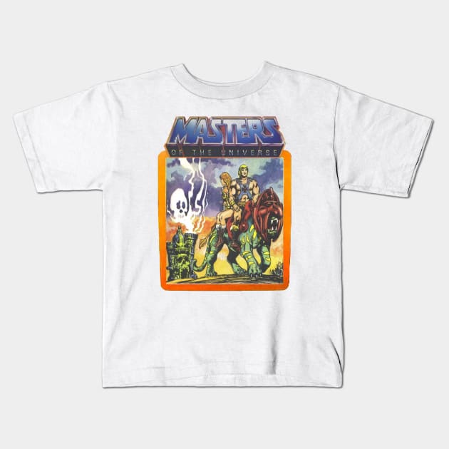 He-Man Masters of the Universe Battlecat and Teela Kids T-Shirt by jackandcharlie